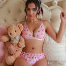 PetitDoll Conjunto de Brasier y panty de cierre frontal con encaje bordado en forma de corazon para mujeres