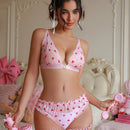 PetitDoll Conjunto de Brasier y panty de cierre frontal con encaje bordado en forma de corazon para mujeres