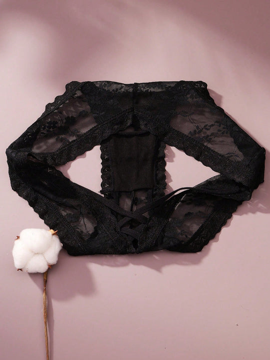 4/piezas tanga sexy para mujer, con diseno de flores pequenas calado y tirantes cruzados de encaje, ropa interior sexy