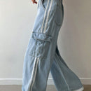 FRIFUL Pantalones Jeans casuales de pierna ancha y corte holgado para mujer con bolsillos, ropa de trabajo