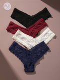 4/piezas tanga sexy para mujer, con diseno de flores pequenas calado y tirantes cruzados de encaje, ropa interior sexy