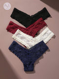 4/piezas tanga sexy para mujer, con diseno de flores pequenas calado y tirantes cruzados de encaje, ropa interior sexy