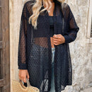 Camisa larga transparente para el verano de chiffon jacquard de unicolor con botones frontal
