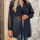 Camisa larga transparente para el verano de chiffon jacquard de unicolor con botones frontal