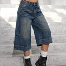 EZwear Pantalones Jeans de siete puntos y pierna ancha para mujeres con ajuste suelto y bolsillos