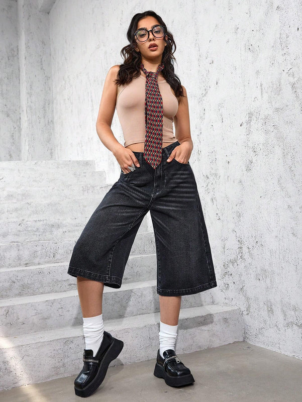 EZwear Pantalones Jeans anchos cortados a la medida y de ajuste holgado para mujeres con bolsillos