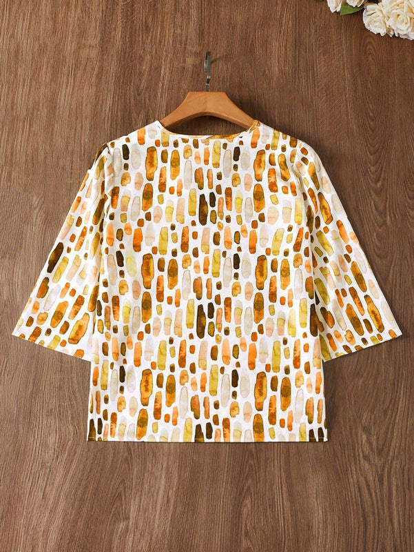 Camisa de mujer de mangas 3/4 con estampado floral y escote en V para la primavera/verano