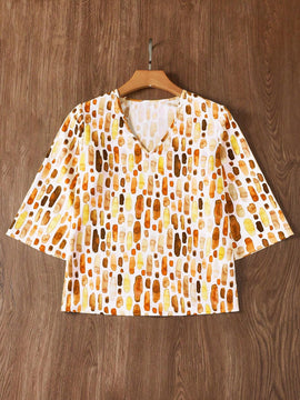 Camisa de mujer de mangas 3/4 con estampado floral y escote en V para la primavera/verano