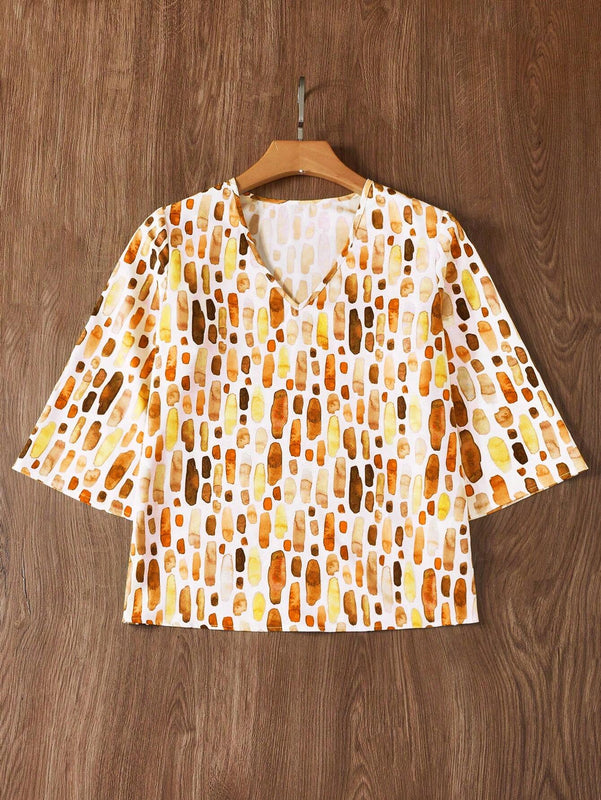 Camisa de mujer de mangas 3/4 con estampado floral y escote en V para la primavera/verano