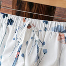 Lune pantalon largo casual y de moda con impresion, diseno de empalme de encaje con abertura y ribete de encaje