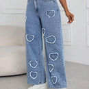 SXY Jeans holgados de pierna recta de moda con dobladillo deshilachado y bolsillos traseros con forma de corazon