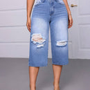 Essnce Jeans informales de mujer cortos y desgastados con bolsillos