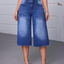 Essnce Pantalones capri de mezclilla de pierna ancha y corte holgado para mujer con bolsillos