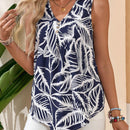 Camisa casual de verano para mujer con patron de hojas de plantas, cuello en V y botones, ideal para uso diario y vacaciones