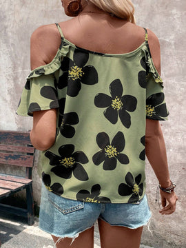 Blusa casual de verano para mujer con hombros descubiertos e impresion floral