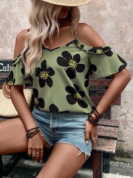 Blusa casual de verano para mujer con hombros descubiertos e impresion floral
