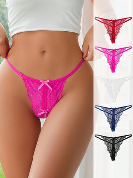 Juego de 5 piezas de sexy tangas romanticas fantasia-elegantes con encaje y entrepierna abierta
