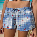EZwear Shorts de vacaciones para mujer con patron de cuadros de cereza