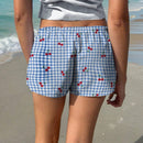 EZwear Shorts de vacaciones para mujer con patron de cuadros de cereza