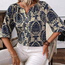 Camisa de manga raglan suelta casual de mujer con estampado de plantas para vacaciones