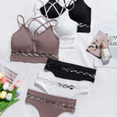 Conjunto de Brasier femenino sin costuras en unicolor con pliegues y detalles ahuecados
