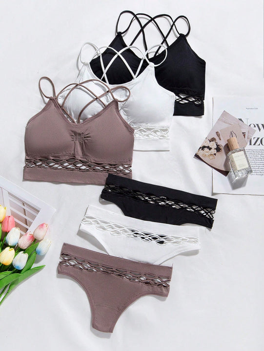 Conjunto de Brasier femenino sin costuras en unicolor con pliegues y detalles ahuecados