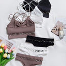 Conjunto de Brasier femenino sin costuras en unicolor con pliegues y detalles ahuecados