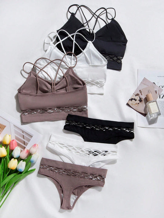 Conjunto de Brasier femenino sin costuras en unicolor con pliegues y detalles ahuecados