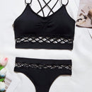 Conjunto de Brasier femenino sin costuras en unicolor con pliegues y detalles ahuecados