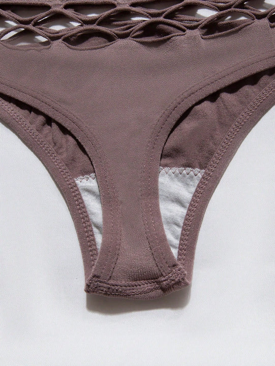 Conjunto de Brasier femenino sin costuras en unicolor con pliegues y detalles ahuecados