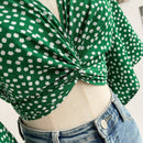 WYWH Top de corte corto de media manga con nudo frontal y cuello en V para mujer con espalda abierta para las vacaciones