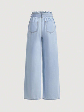 MOD Jeans casuales de pierna ancha para mujer con cintura de nudo y dobladillo acampanado