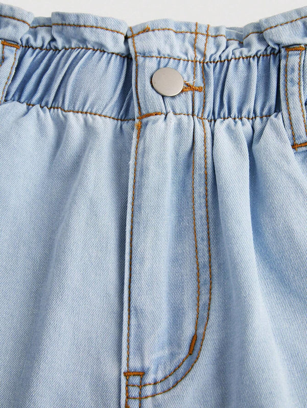 MOD Jeans casuales de pierna ancha para mujer con cintura de nudo y dobladillo acampanado