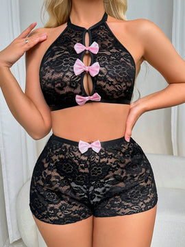Conjunto de ropa interior de encaje para mujeres (sin alambre, pantalones cortos) 2 piezas/Conjunto