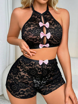 Conjunto de ropa interior de encaje para mujeres (sin alambre, pantalones cortos) 2 piezas/Conjunto