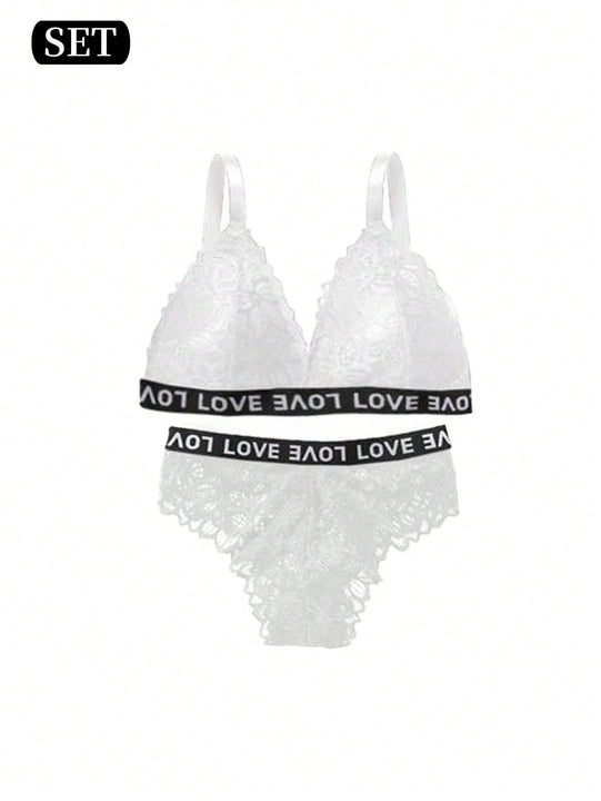 Conjunto de Brasier inalambrico de encaje blanco sexy para mujeres