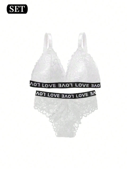 Conjunto de Brasier inalambrico de encaje blanco sexy para mujeres