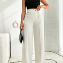 Pantalon palazzo de pierna ancha blanco con detalle de boton