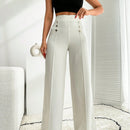 Pantalon palazzo de pierna ancha blanco con detalle de boton
