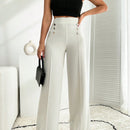 Pantalon palazzo de pierna ancha blanco con detalle de boton