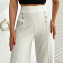 Pantalon palazzo de pierna ancha blanco con detalle de boton