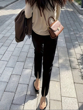 Pantalones largos casuales y simples de unicolor para mujer para uso diario