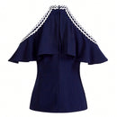 MOTF PREMIUM Blusa con hombros descubiertos, cinta de onda en contraste y ribete de volantes