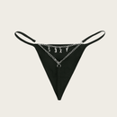 Ropa interior sexy de mujer, ropa interior sexy con tanga de colgante de letra de aleacion, cadena de metal y cadena de cintura en T