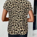 Camisa de manga corta de verano con cuello en V y estampado de leopardo
