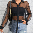 Camisa negra de malla transparente para mujer