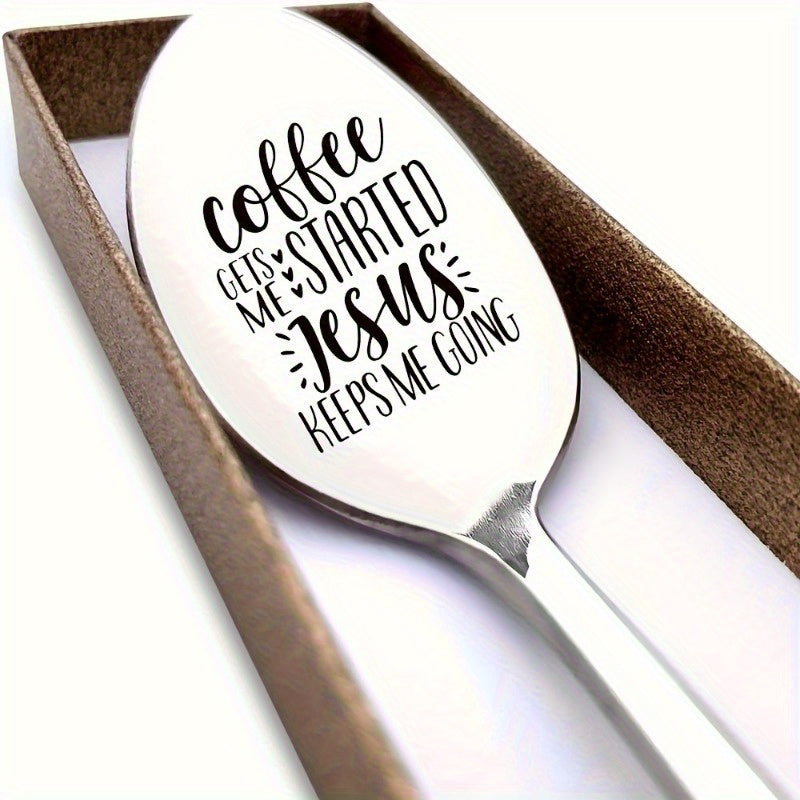 Cuchara de café de acero inoxidable grabada - Frase religiosa inspiradora, mango largo, duradero, regalo ideal para amantes del café y fieles, no se necesita electricidad, para mayores de 14 años