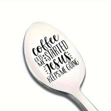 Cuchara de café de acero inoxidable grabada - Frase religiosa inspiradora, mango largo, duradero, regalo ideal para amantes del café y fieles, no se necesita electricidad, para mayores de 14 años