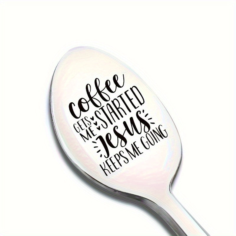 Cuchara de café de acero inoxidable grabada - Frase religiosa inspiradora, mango largo, duradero, regalo ideal para amantes del café y fieles, no se necesita electricidad, para mayores de 14 años