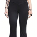 ROMWE Goth Pantalones acampanados de mujer con estampado de piel de serpiente con ajuste delgado y cintura en forma de V